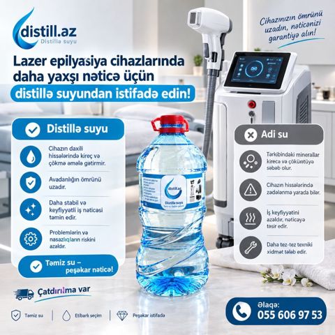 Məhsul: Distill.az – Distillə suyu (5 L) Təsvir: - Lazer epilyasiya — 10 ₼ · Bakı · Qida məhsulları Məhsul: Distill.az – Distillə suyu (5 L) Təsvir: - Lazer epilyasiya — Bakı
