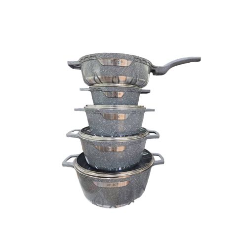 Qazan dəsti AllB143, qapaq ilə, qranit, 5 əd, boz — Bakı