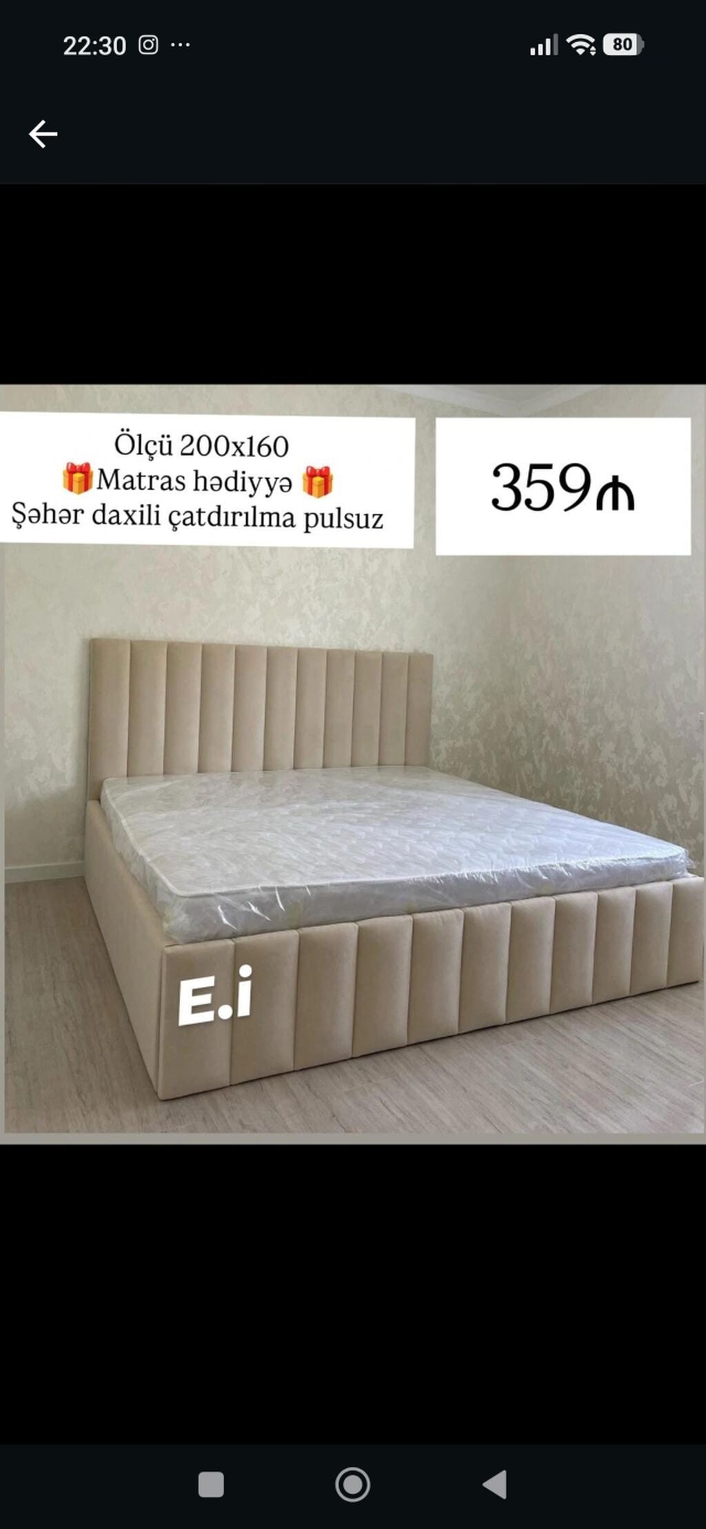 Mebel dəsti – Yumşaq başlıq və baza ilə ikinəfərlik çarpayı - Ölçü — Yataqlar, Bakı