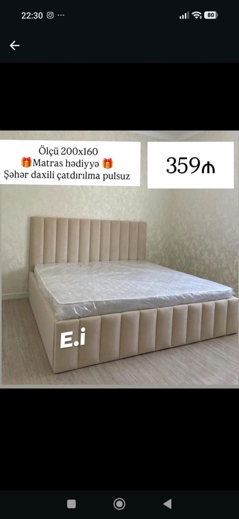 Mebel dəsti – Yumşaq başlıq və baza ilə ikinəfərlik çarpayı - Ölçü — Bakı