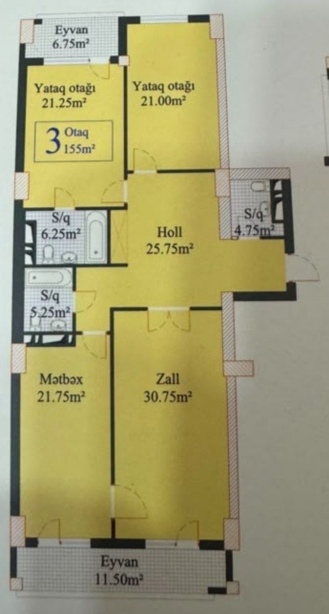 Satılır 3 otaqlı yeni tikili 155.5 m² — Mənzil, Bakı (6)