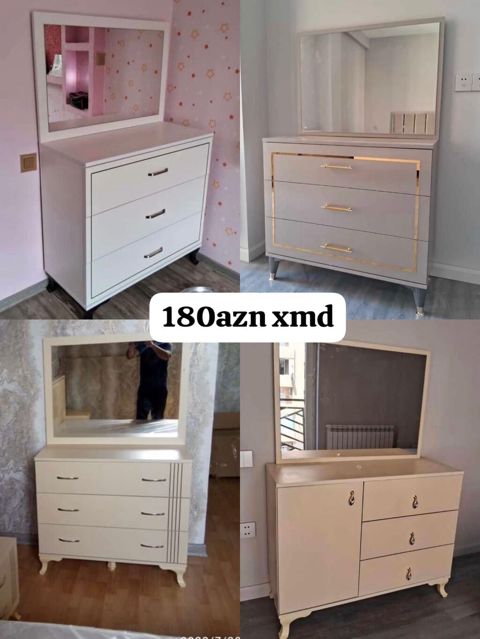 Makiyaj masası və komod dəstləri - Geniş güzgü ilə birləşdirilmiş — Masazır