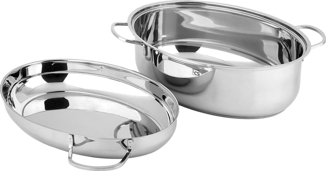 Qazan Trier, 38х25.5 sm, paslanmayan polad, qapaq ilə, gümüşü — Mallar, Bakı