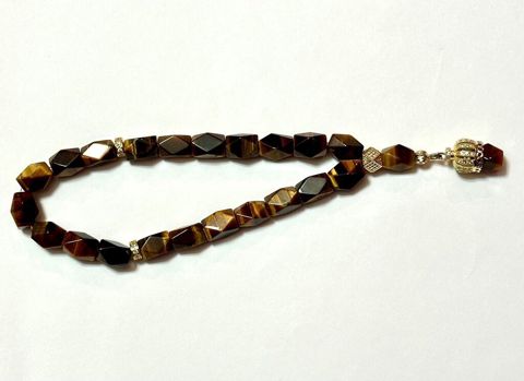 Təsbeh – Təbii Pişik gözü (Tiger’s Eye) daşından - Material: faset — Bakı