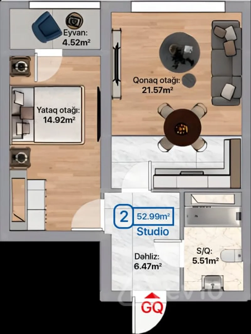 2 otaqlı mənzil, 53 m², Xırdalan, H.Əliyev küçəsi — Mənzil, Xırdalan (2)