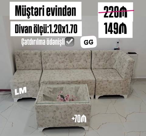 Künc divan dəsti - Ölçü: 1.20 x 1.70 - Rəng/naxış: açıq bej tonlarda — Koltuk takımları
