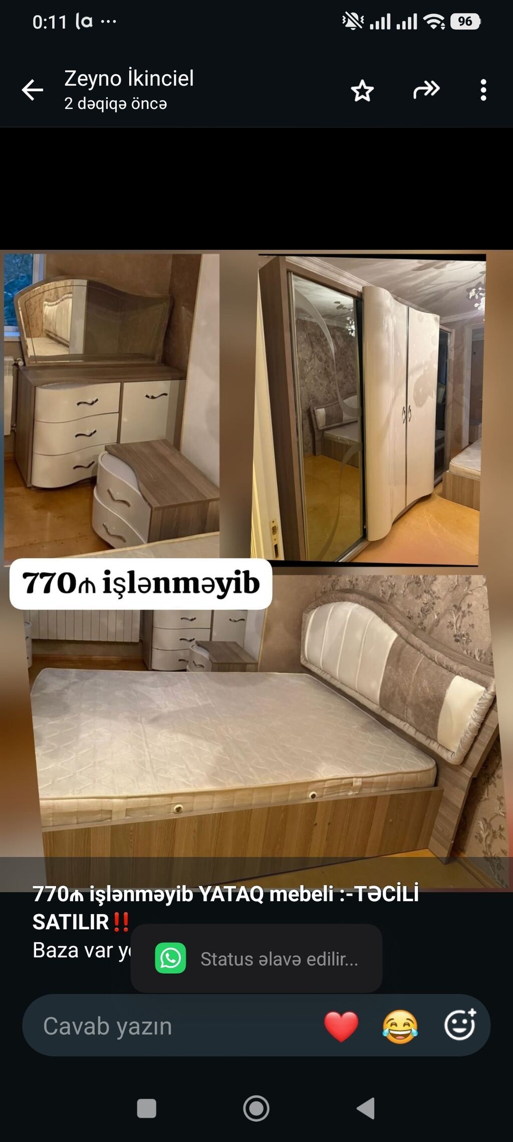 *770₼ işlənməyib Yataq mebeli Satılır*‼ Baza var yenidir — Yataq otağı mobilya dəstləri, Bakı