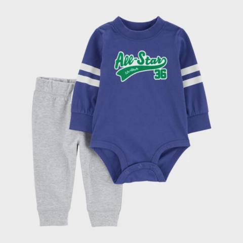 Oğlanlar üçün şalvarlı dəst Baby Carter's LowP202857, pambıq 100%, göy, ölçü 12 ay — Bakı