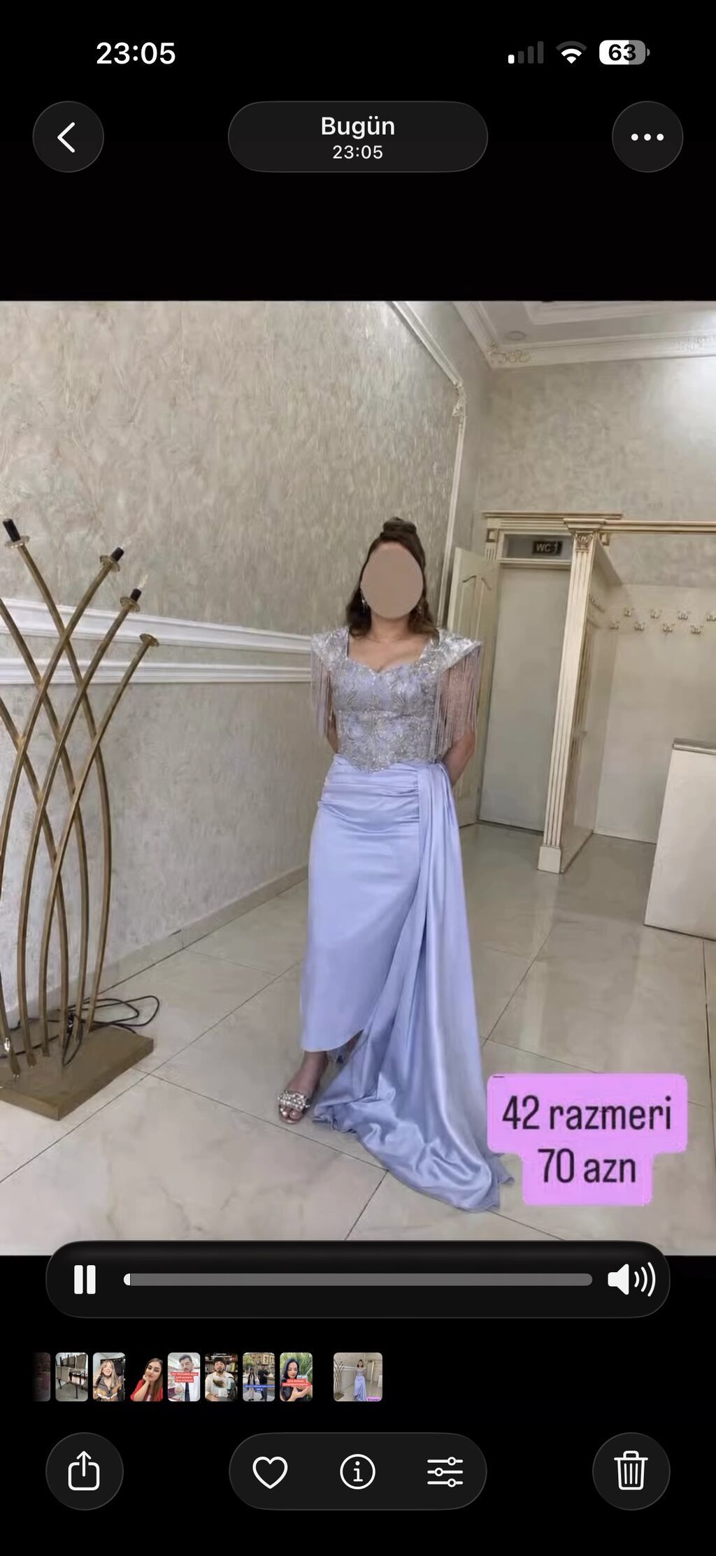 Gümüşü-bənövşəyi rəngdə zərif axşam geyimi. Üst hissə daş-qaş naxışlı — Axşam paltarları, Gəncə (2)