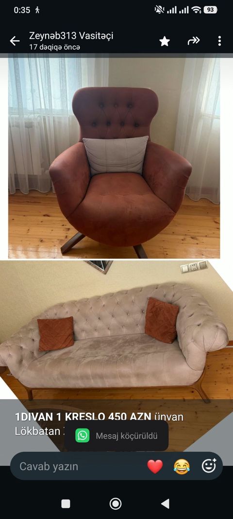*1DIVAN 1 Kreslo 450 AZN* ünvan Lökbatan Zülfiyyə ZB — 450 ₼ · Bakı · Yumşaq mobilya dəstləri *1DIVAN 1 Kreslo 450 AZN* ünvan Lökbatan Zülfiyyə ZB — Bakı