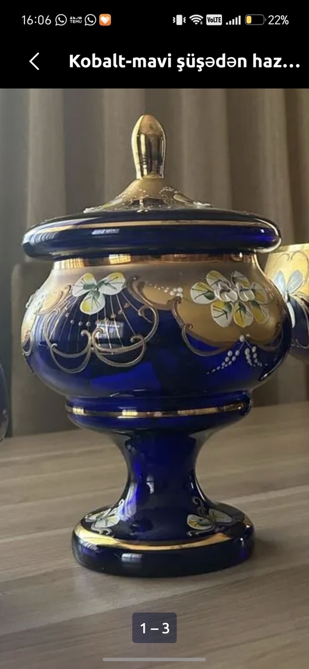 Kobalt-mavi şüşədən hazırlanmış qapaqlı konfet qabı - Material: qalın — Süfrə qabı, Digah (2)