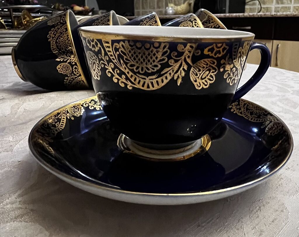 Çay dəsti, rəng - Göy, Farfor, 6 nəfərlik — Süfrə qabı, Bakı