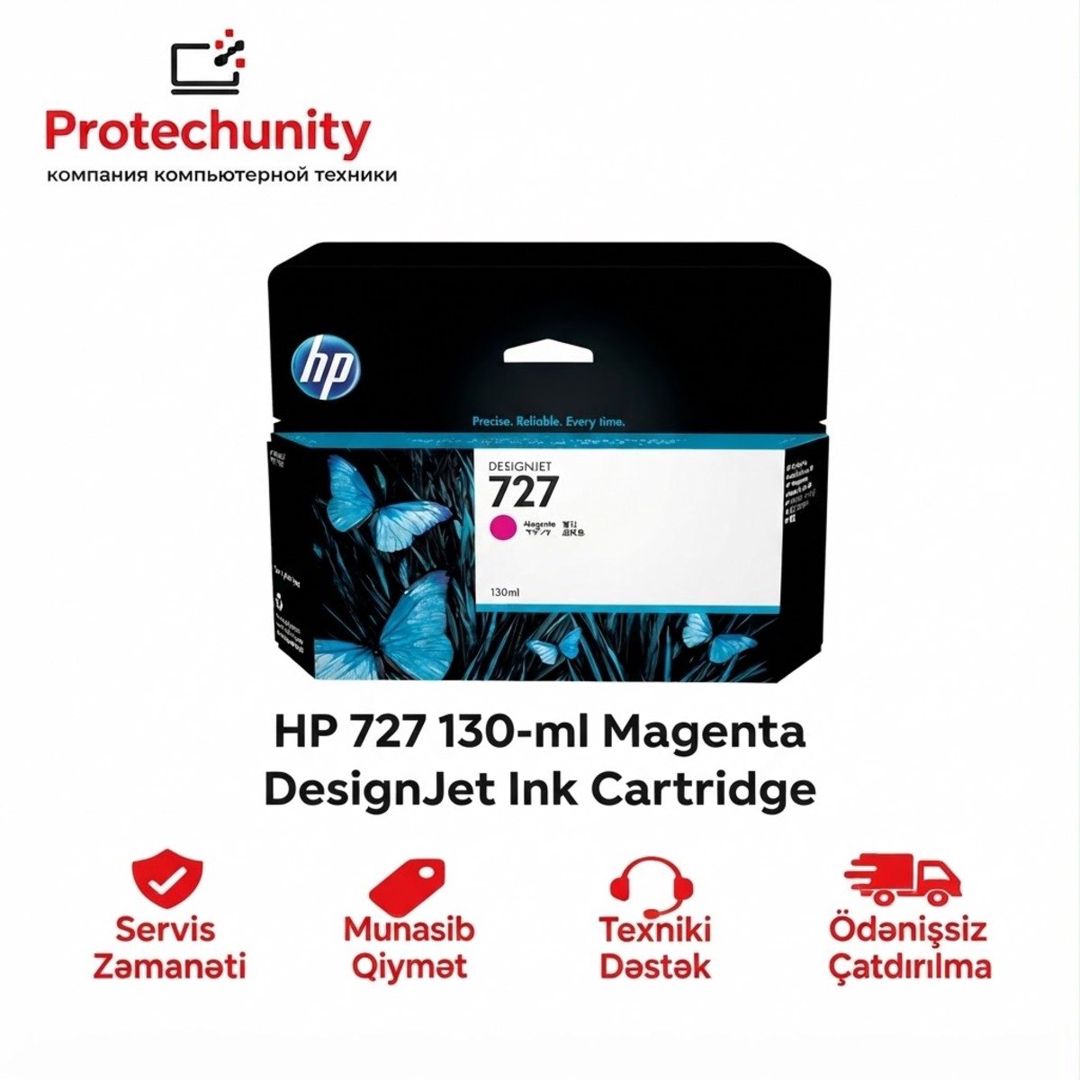 HP 727 130-ml Magenta DesignJet Ink Cartridge (B3P20A) — Ofis texnikası və istehlak malları, Bakı