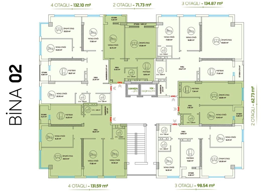 Satılır 2 otaqlı yeni tikili 63 m² — Mənzil, Bakı (9)