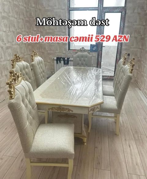 Qonaq otağı üçün, Yeni, Açılmayan, Dördbucaq masa, 6 stul — Bakı