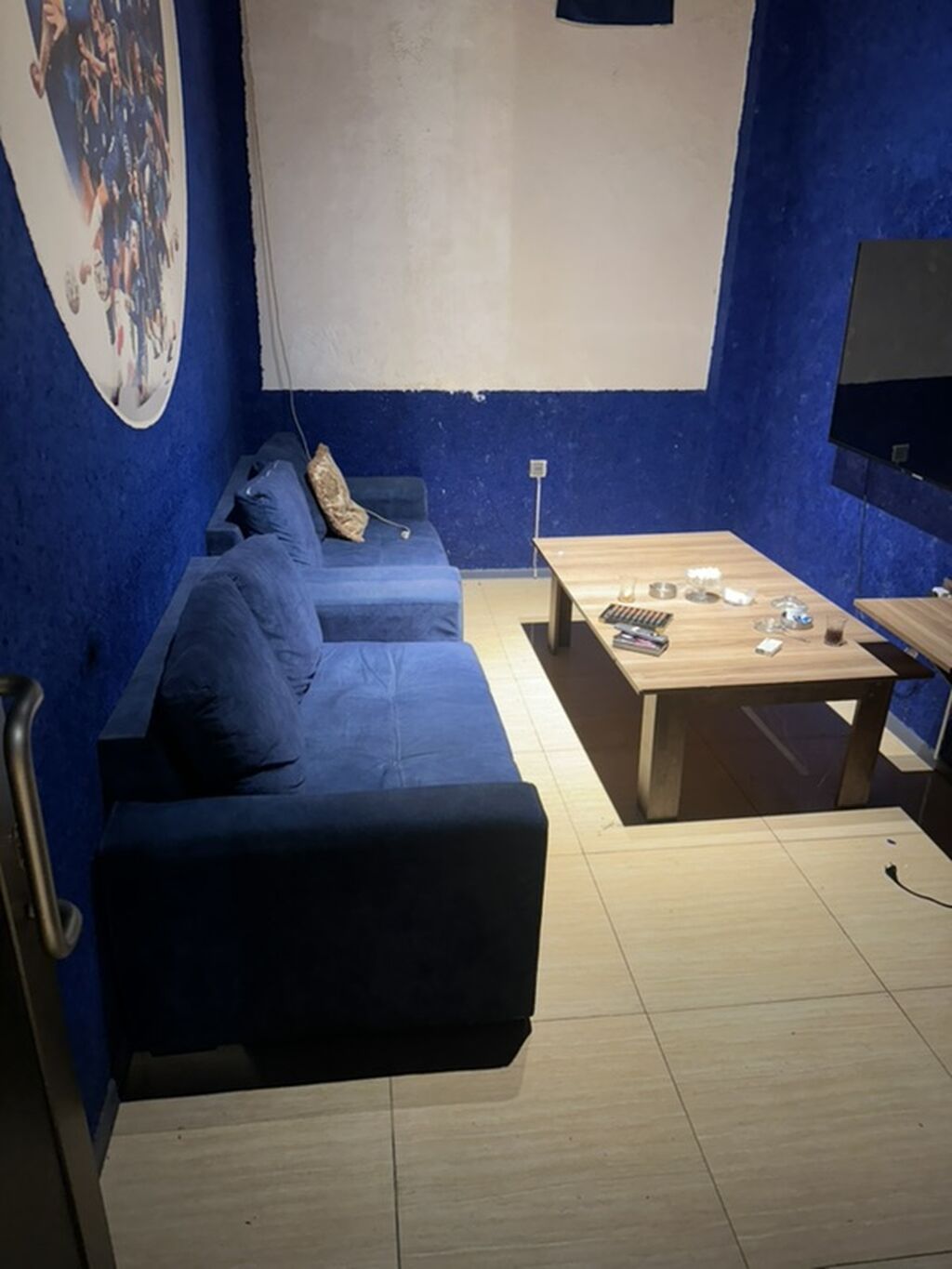 Mavi rəngli yumşaq parçadan iki ədəd geniş divan - Düz xətli — Qonaq otağı üçün, Bakı (2)