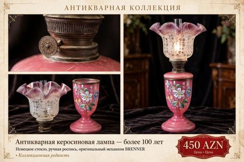 Antikvar kerosin lampası – 100 ildən çox yaşı var. Xüsusiyyətlər — 450 ₼ · Bakı · Digər Antikvar kerosin lampası – 100 ildən çox yaşı var. Xüsusiyyətlər — Bakı