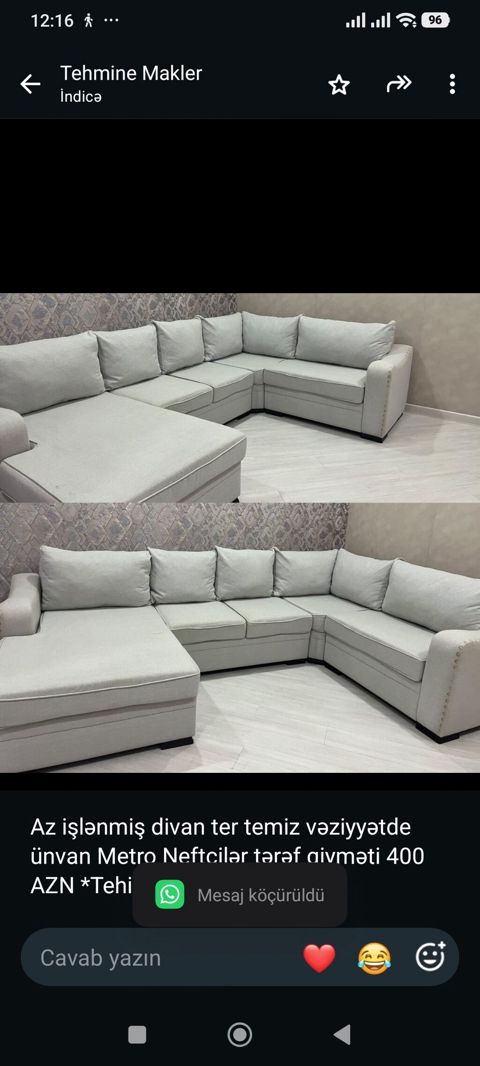 Az işlənmiş divan ter temiz vəziyyətde ünvan Metro Neftçilər tərəf — Bakı