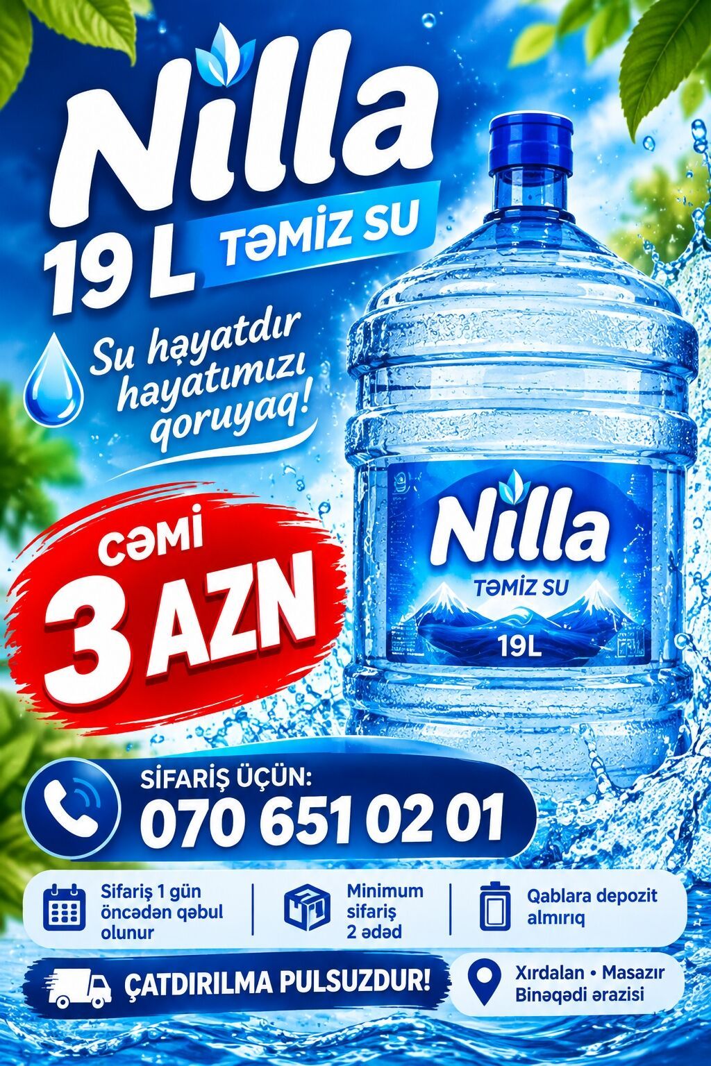 Nilla 19L təmiz su – böyük həcmli içməli su bidonu - Həcm: 19 litr — Qida məhsulları, Xırdalan
