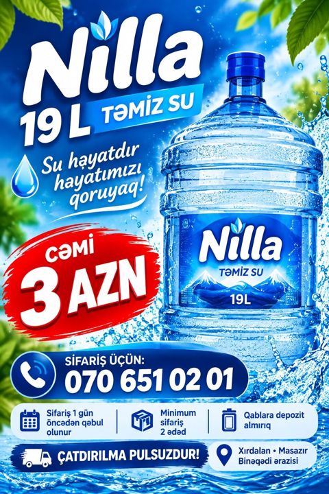 Nilla 19L təmiz su – böyük həcmli içməli su bidonu - Həcm: 19 litr — Xırdalan
