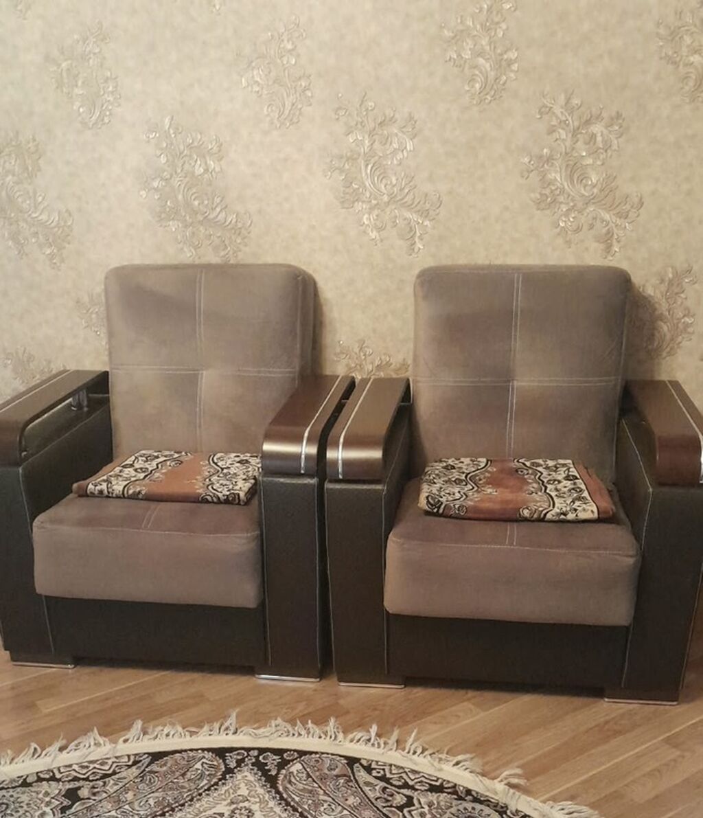 Qonaq otağı mebel dəsti – divan + 2 kreslo - Rəng: qəhvəyi/bej — Yumşaq mobilya dəstləri, Gəncə (2)