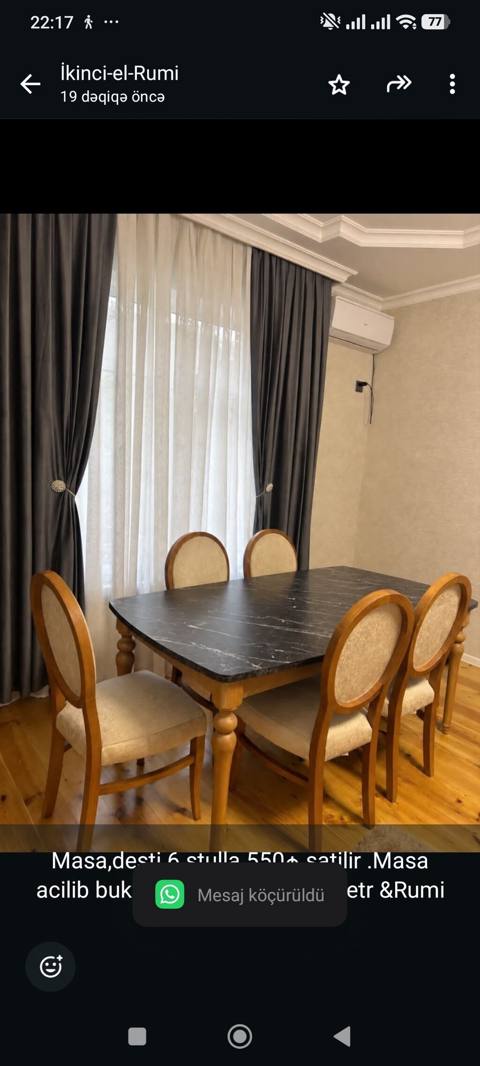 Masa,desti 6 stulla 550₼ satilir .Masa acilib bukulur .Unvan Nesimi — Aişə Xanım — Үстелдер және орындықтар