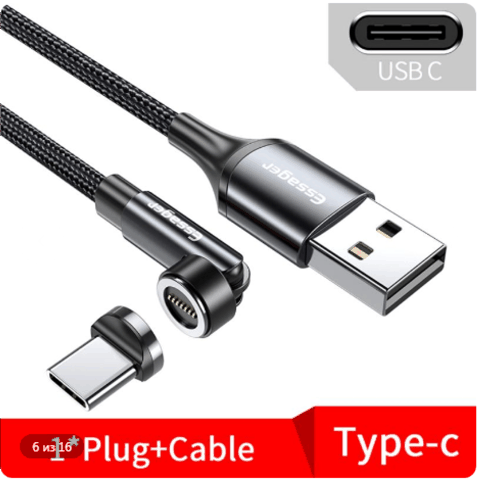 Essager 540 Fırlanan Maqnit Kabel 3A Sürətli Doldurma Mikro USB Type C kabeli iPhone Xiaomi Maqnit üçün — Bakı