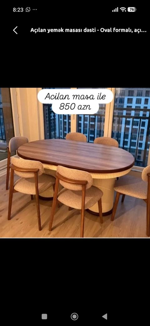 Açılan yemək masası – oval formalı, taxta üstlü modern dizayn — Bakı