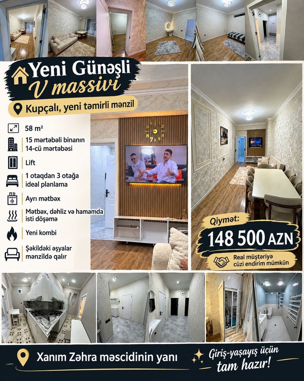 2 otaqlı, Yeni tikili, 58 kv. m — Mənzil, Bakı
