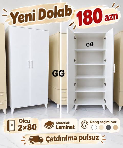 Yeni, 2 qapılı, Açılan, Düz dolab — Digah