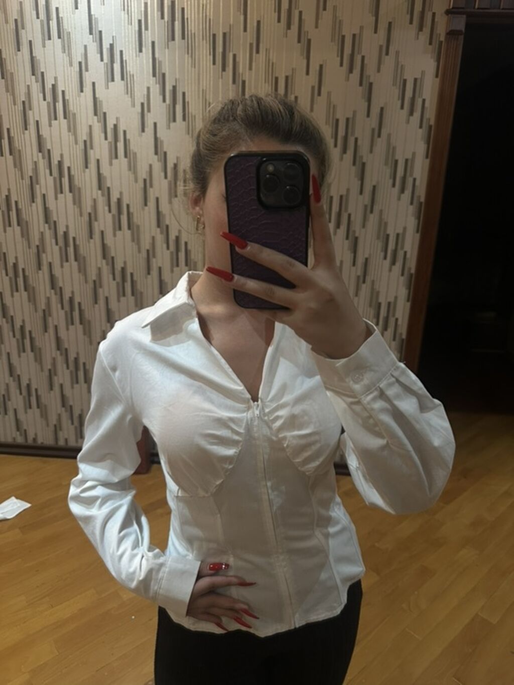 Ağ qadın köynəyi – korsetli model - Rəng: qar ağ - Dizayn: Ön hissədə — Köynək, Bakı (2)