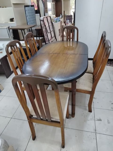 Masa dəsti: 1 masa + 6 stul - Material: ağac (taxta karkas), parça — Bakı