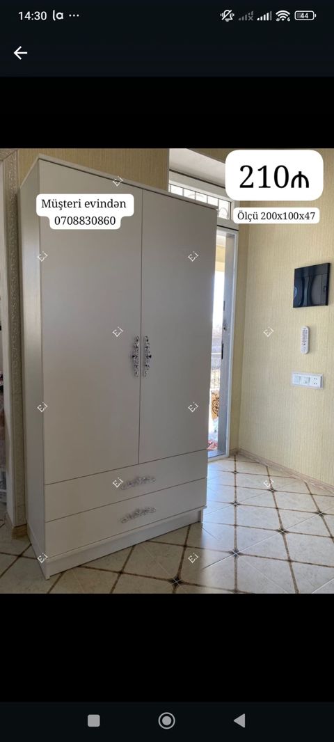Ağ rəngli iki qapılı paltar dolabı. - Ölçü: 200 x 100 x 47 sm — 210 ₼ · Sumqayıt · Şkaflar Ağ rəngli iki qapılı paltar dolabı. - Ölçü: 200 x 100 x 47 sm — Sumqayıt