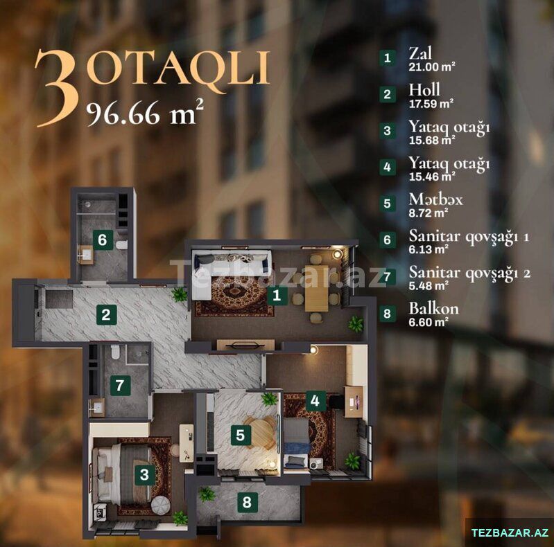 3 otaqlı mənzil — Mənzil, Bakı (6)