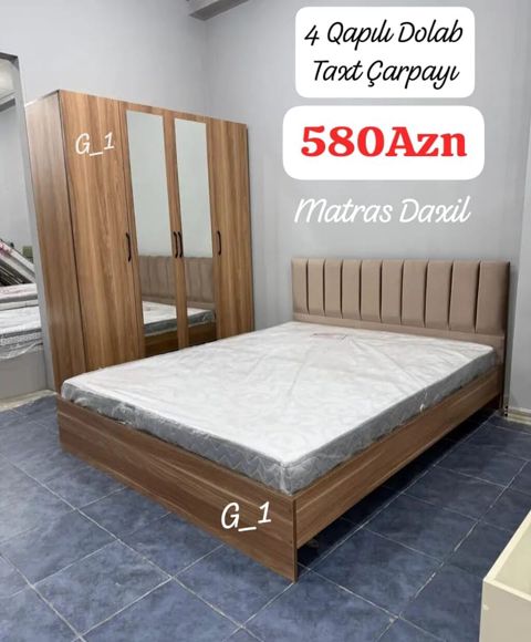 Yataq otağı dəsti – 4 qapılı dolab + taxt çarpayı Dəst tərkibi: 4 — Masazır