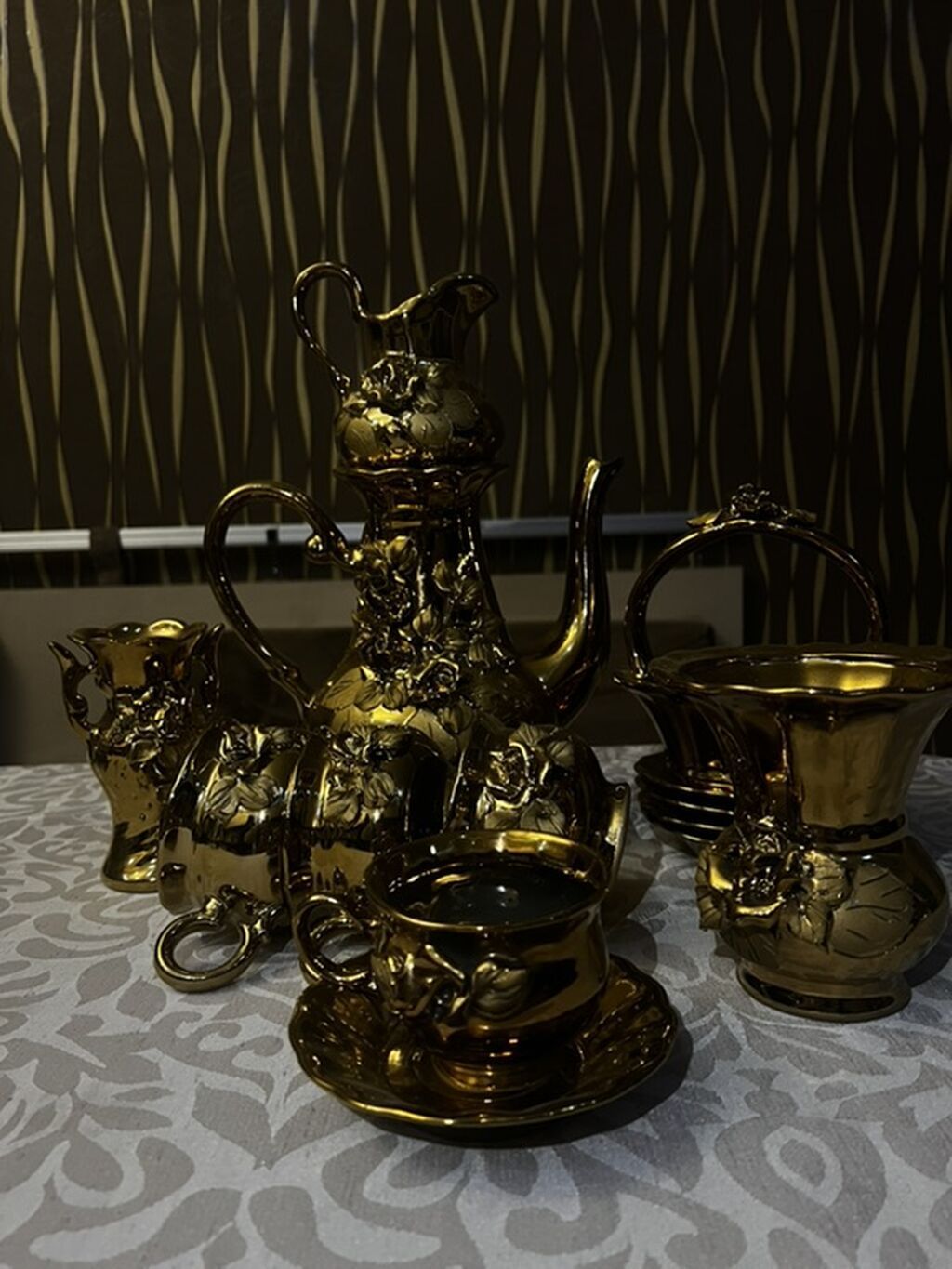 Çay dəsti, rəng - Qızılı, Keramika, 6 nəfərlik — Süfrə qabı, Bakı (2)