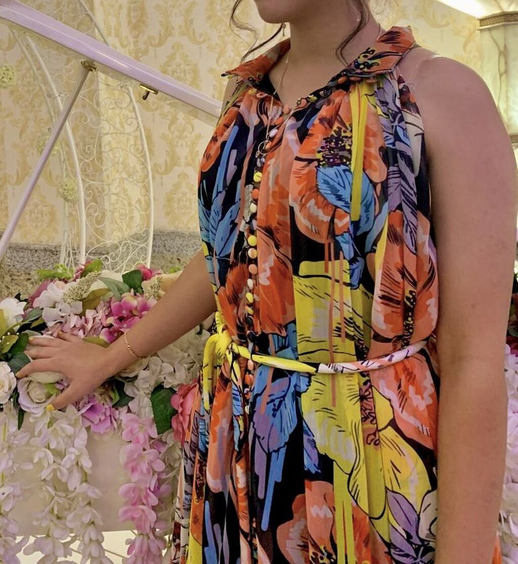 Qadın geyimi – rəngarəng çiçək naxışlı yay donu - Model: midi — Gündəlik paltarlar, Masazır