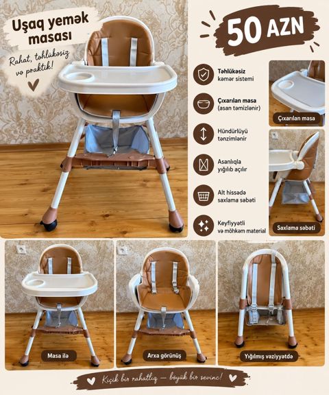 Uşaq yemək masası - Rahat, təhlükəsiz və praktik dizayn - Təhlükəsiz — 50 ₼ · Masazır · Qidalandırma stulları Uşaq yemək masası - Rahat, təhlükəsiz və praktik dizayn - Təhlükəsiz — Masazır