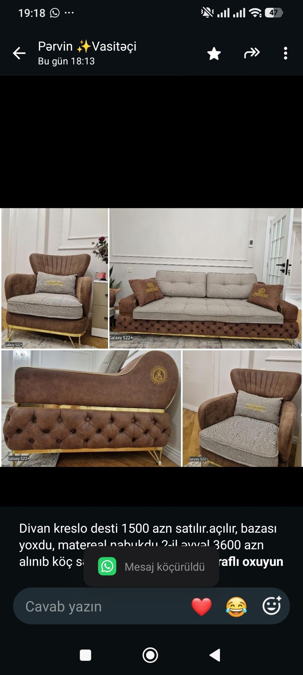 Divan kreslo desti 1500 azn satılır.açılır, bazası yoxdu, matereal — Yumşaq mobilya dəstləri, Bakı
