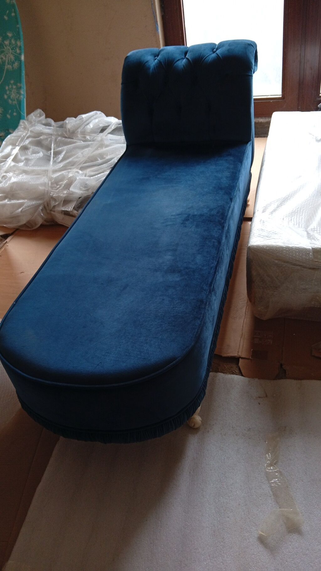 Mavi rəngli şezlonq (chaise lounge) - Material: yumşaq məxmər/parça — Yatıq və şezlonqlar, Bakı (2)