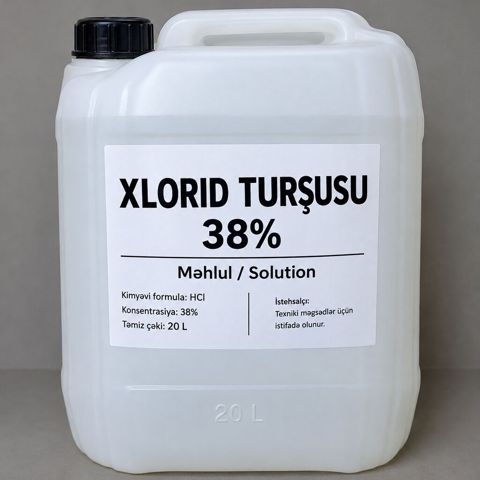 Məhsul: Xlorid turşusu (HCl) məhlulu - Konsentrasiyası: 38% - Həcm — Bakı