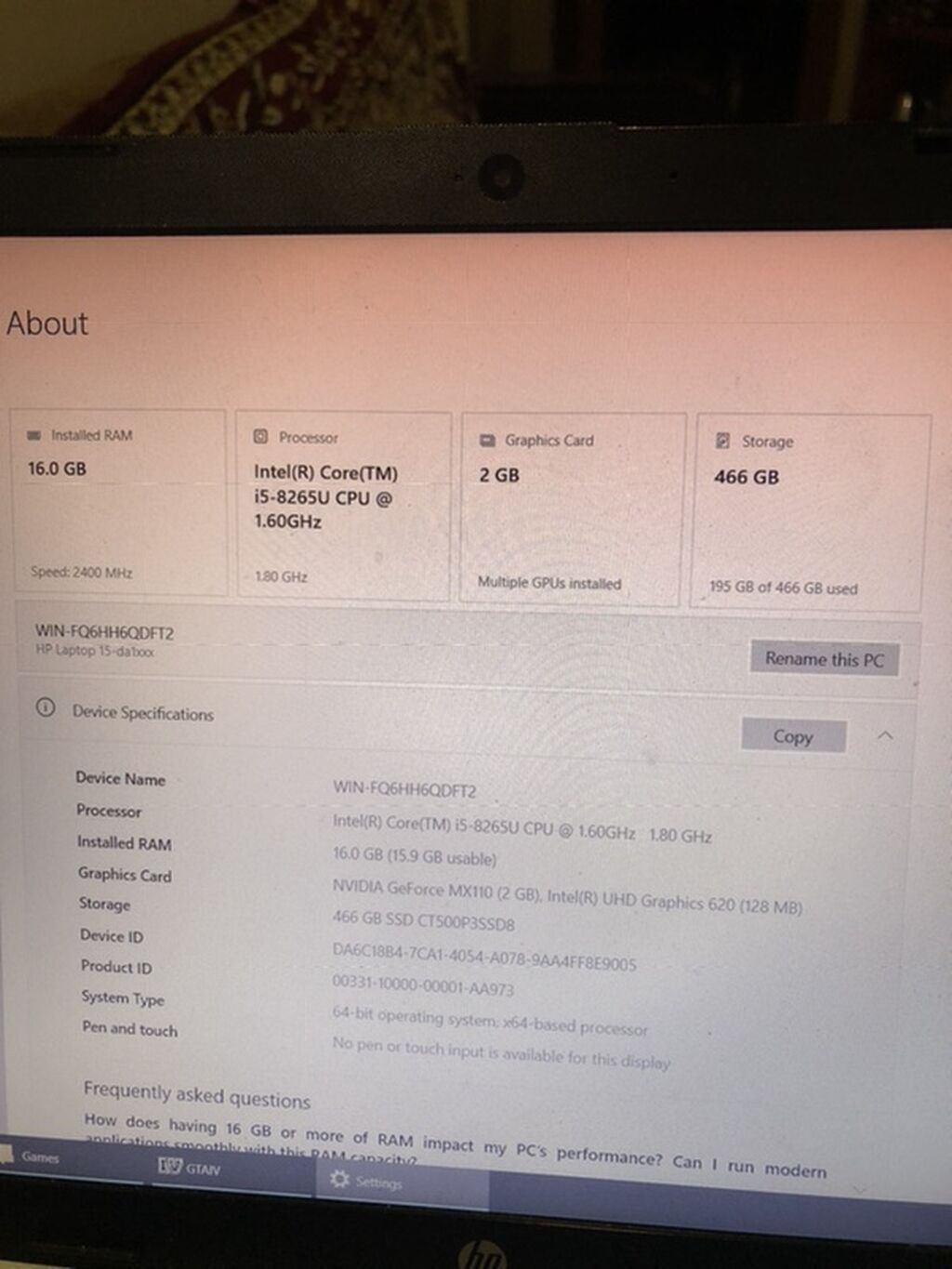 HP Laptop 15-da0xxx – 15.6" noutbuk Texniki xüsusiyyətlər — HP, Bakı (2)
