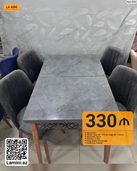 Məhsul: Masa Dəsti (Kod: 5924) - Masa ölçüləri: açıq 80×170 sm, bağlı — 330 ₼ · Bakı · Masalar və stullar Məhsul: Masa Dəsti (Kod: 5924) - Masa ölçüləri: açıq 80×170 sm, bağlı — Bakı