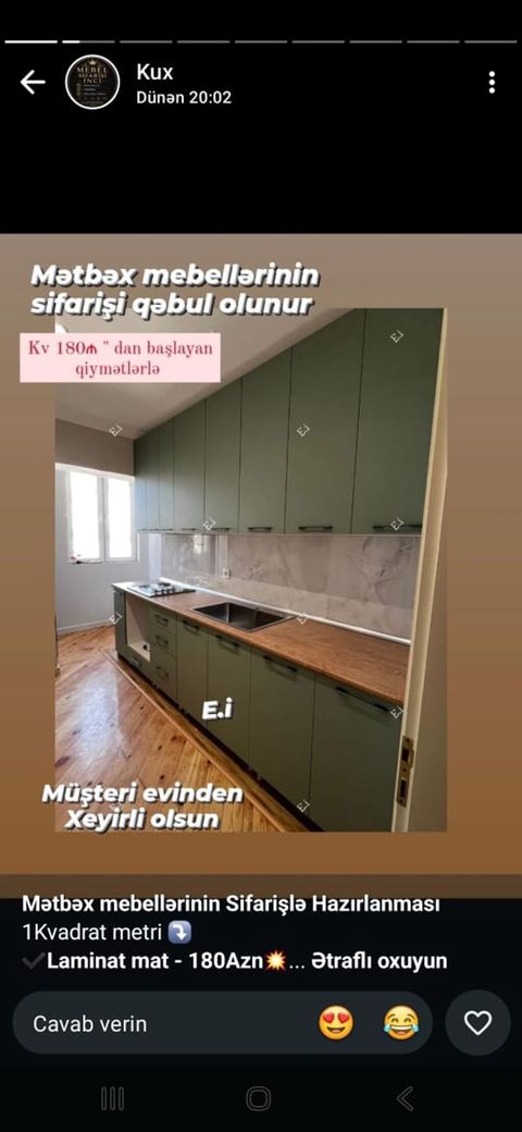 Sifarişlə mətbəx dəsti, Mat laminat — Sumqayıt