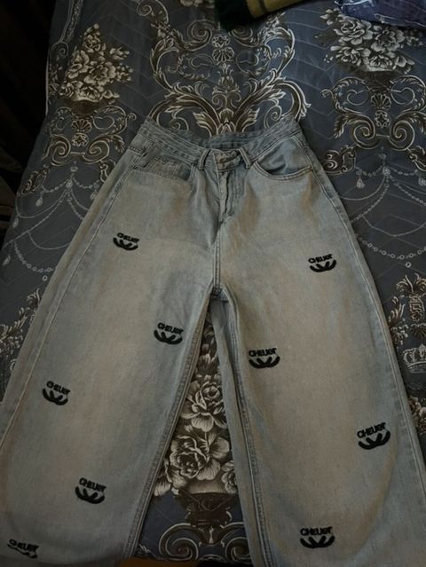 Unisex geniş kəsimli cins şalvar - Rəng: açıq boz (light wash) — Bakı