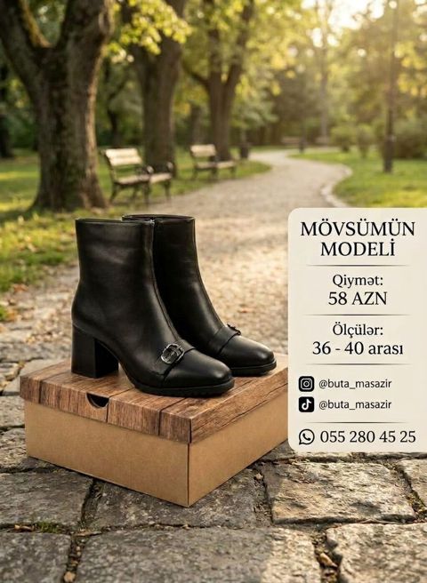 Mövsümün modeli – qadın qısa çəkmələri - Rəng: qara - Dizayn — Masazır