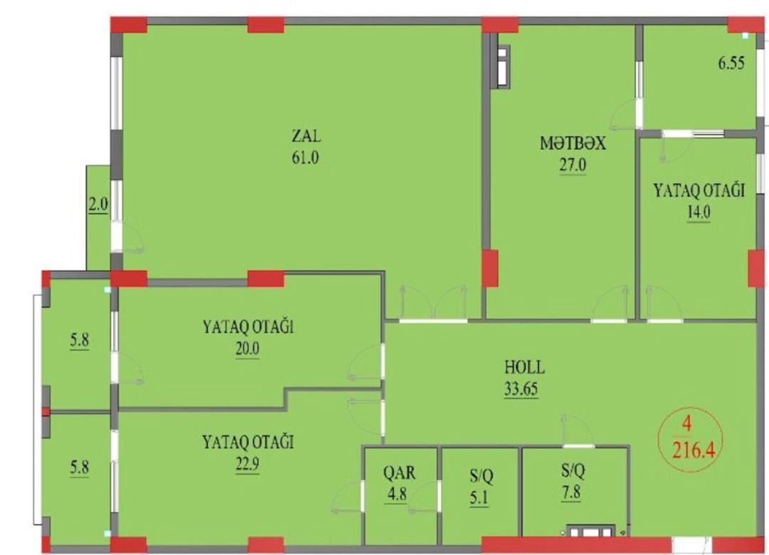 Satılır 4 otaqlı yeni tikili 216 m² — Mənzil, Bakı (2)