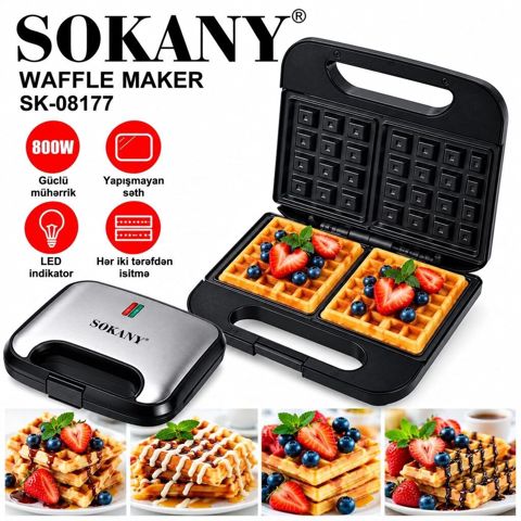 Sokany Waffle Maker SK-08177 - Güc: 800W – sürətli və bərabər bişirmə — Bakı