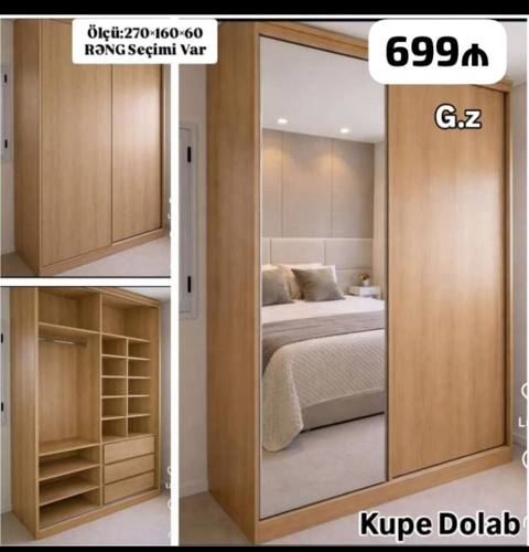Kupe Tipli Geyim Dolabı - Ölçü: 270 160 60 sm - Rəng seçimi var — Digah