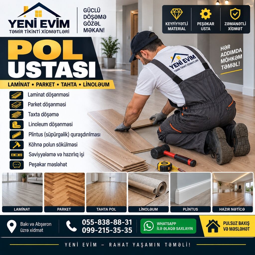 Yeni Evim – təmir, tikinti və kompleks usta xidmətləri Xidmət — Digər, Xırdalan (4)